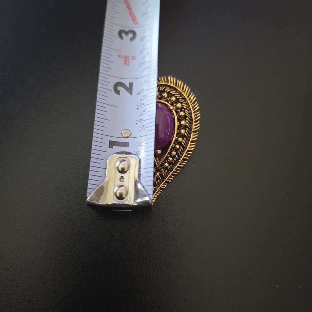 Vintage Purple Teardrop‎ Oval  Elegant Gold Tone Petal Brooch Pin - Picture 9 of 9